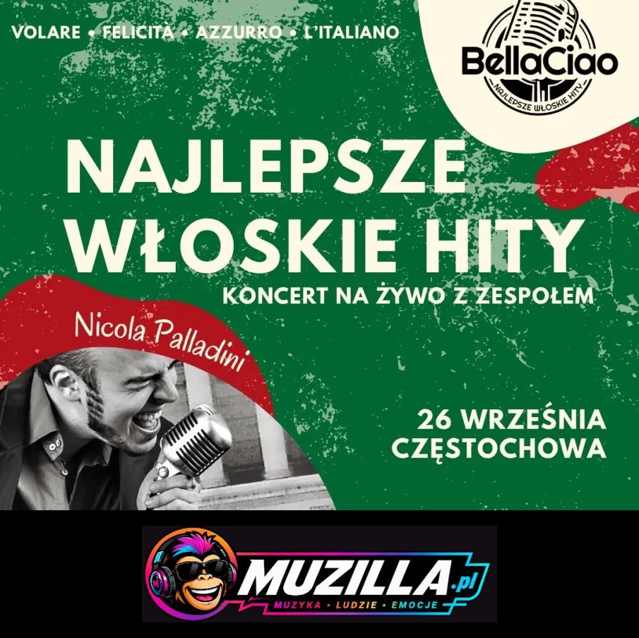 Największe włoskie przeboje na żywo – Volare, Felicità, Mamma Maria, Bella Ciao — Częstochowa — 26 września 2026